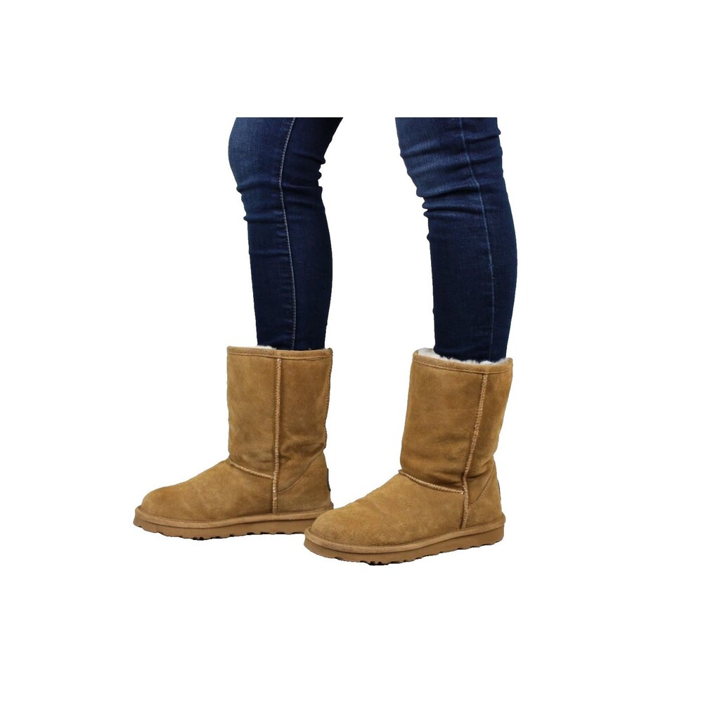 BEARPAW Elle Womens Size 8 Hickory Tan Suede Shearling Winter Boots Short